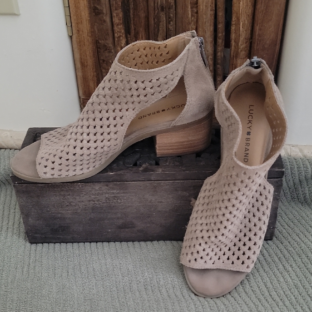 Lucky Brand Tan Heeled Boots with Perforated Design